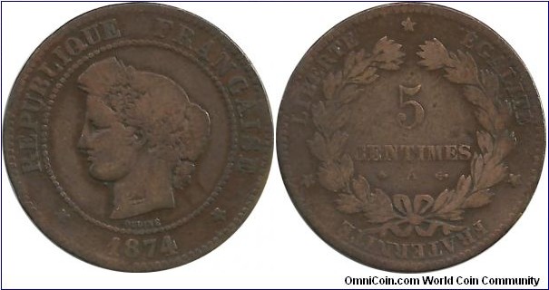 France 5 Centimes 1874A