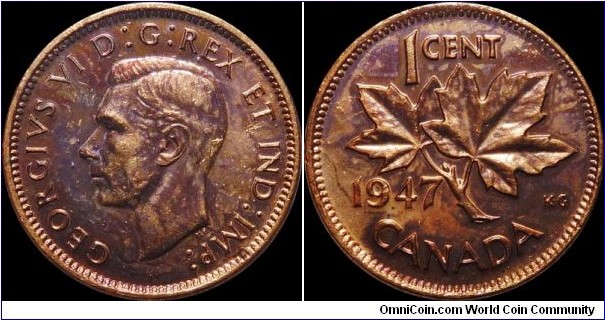 Canada 1 Cent 1947 - Toned