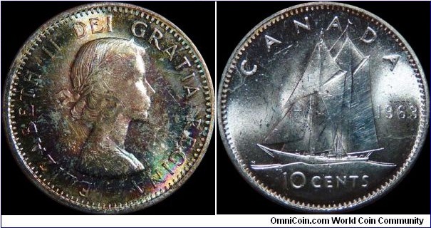 Canada 10 Cents 1963 Silver - Toned