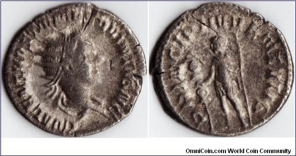 silver antoninianus of Hostilian as Caesar. Rev: PRINCIPI IUVENTUTIS