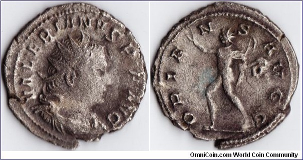 silver antoninianus of Valerian I. Rev: ORIENS AUGG
