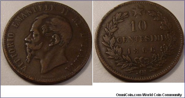 Italy 1866 10 Centesimi 