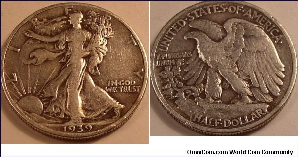 1939 Walking liberty half dollar