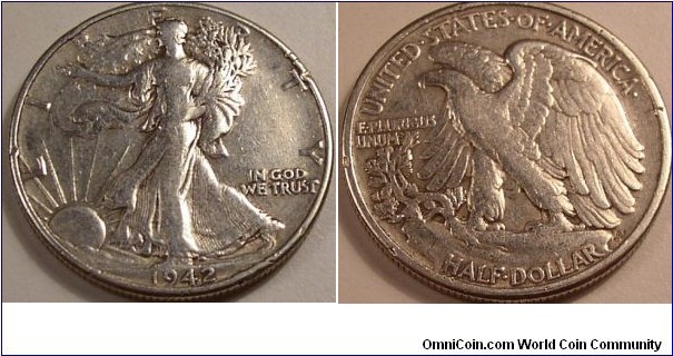 1942 Walking liberty half dollar