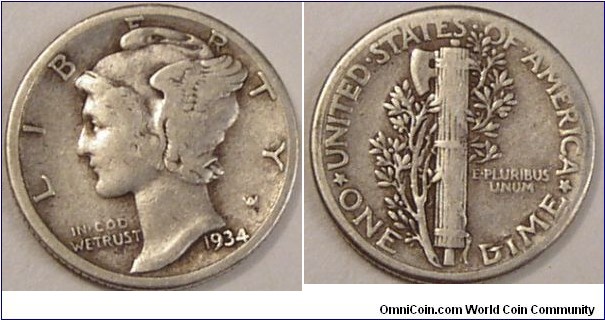 1934 Mercury Dime