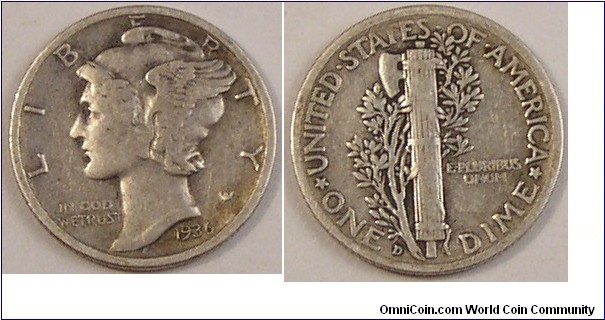 1936 D Mercury Dime