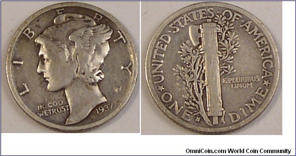 1937 S Mercury Dime