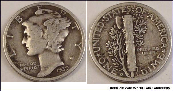 1939 D Mercury Dime