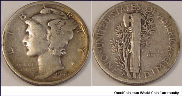 1945 S Mercury Dime