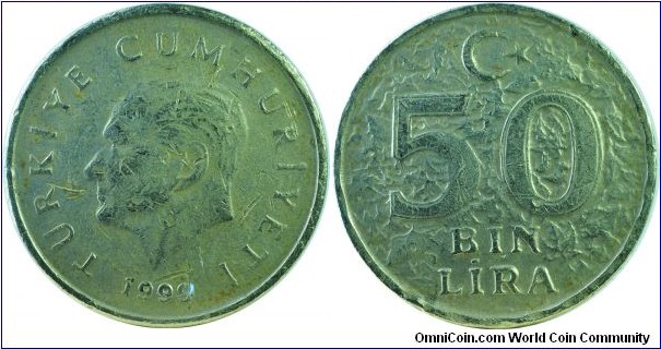 Turkey50BinLira-km1056-1999