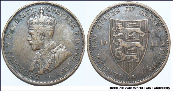 George V 1/12th Shilling (With lamination error on reverse)