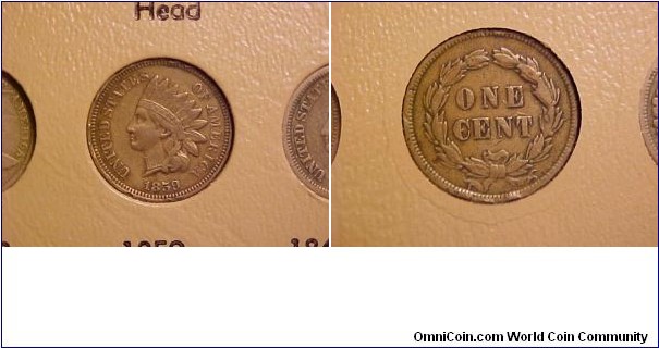 A 1-year type for the Indian cent, with laurel wreath reverse minted in 1859.