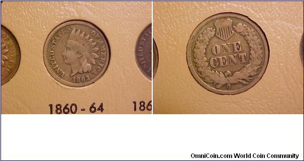 A second type of Indian cent, the copper-nickel with oak wreath and shield reverse (this reverse would continue through the end of the series)
