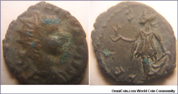 Barbarous Tetricus II AE Antoninianus. C PIV ESV TETRICVS CAES, radiate, draped bust right / SPES AVGG, Spes walking left, holding flower and raising skirt. RIC 270