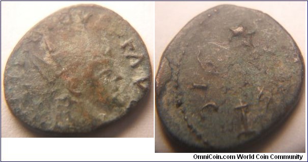 Tetricus II as Augustus BARBAROUS. Radiate and draped bust right / PAX AVG, Pax advancing right.