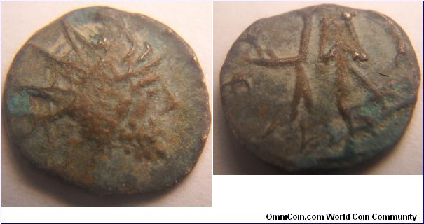 Barbarous radiate Tetricus I Antoninianus. IMP C TETRICVS P F AVG, radiate bust right / COMES AVG, Victory standing left holding wreath & palm