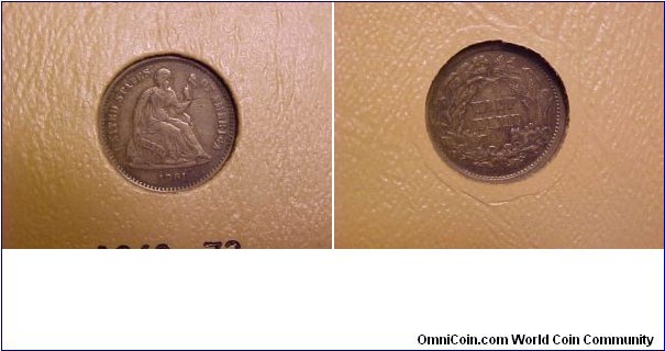 Final half dime type, legend on the obverse from the first year of the Civil War.