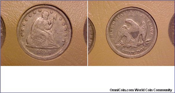 A no motto seated Liberty quarter from the type set.