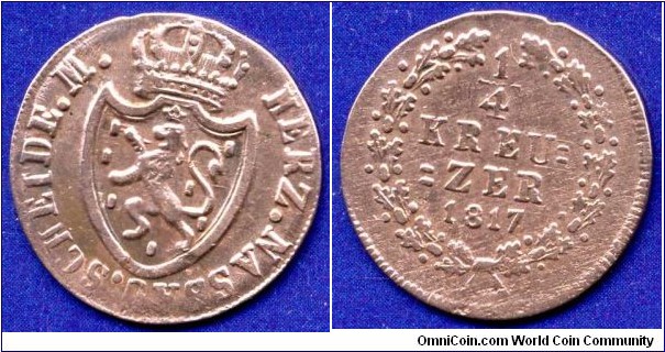 1/4 kreuzer.
Nassau.
Wilhelm (1816-1839).


Cu.