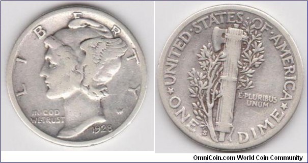 1928S 10C Mercury Dime