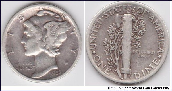 1937 10C Mercury Dime