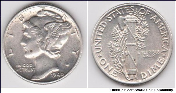 1940 10C Mercury Dime