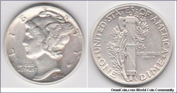 1944 10C Mercury Dime