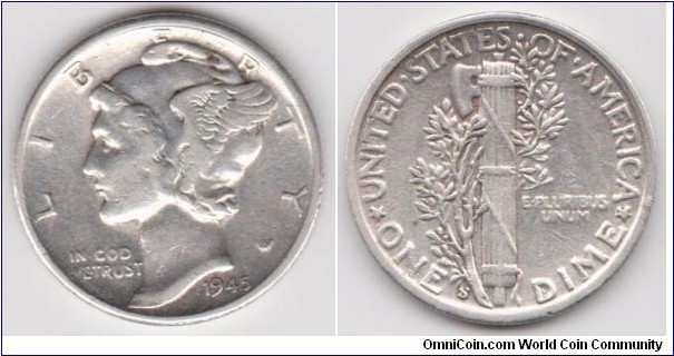 1945S 10C Mercury Dime