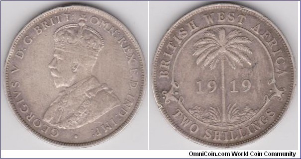 1 Shilling silver 1919 King George V British West Africa. RARE