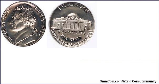 1972 S PF67 Cameo JEFFERSON FIVE CENT