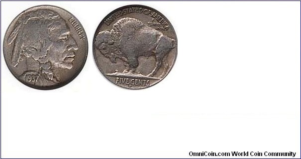 1937 D Buffalo Nicel VF 5C