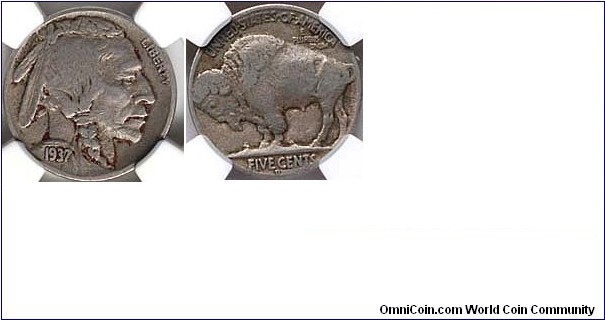 1937 D Buffalo Nickel VF 5C