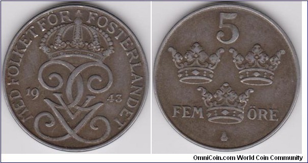 1943 Sweden 5 Öre 