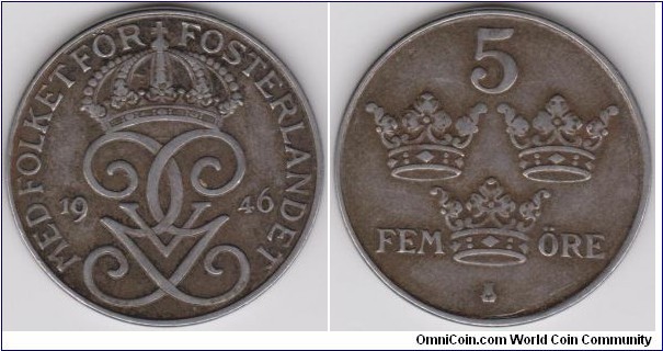 1946 Sweden 5 Öre 