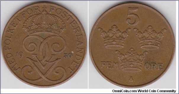 1950 Sweden 5 Öre 