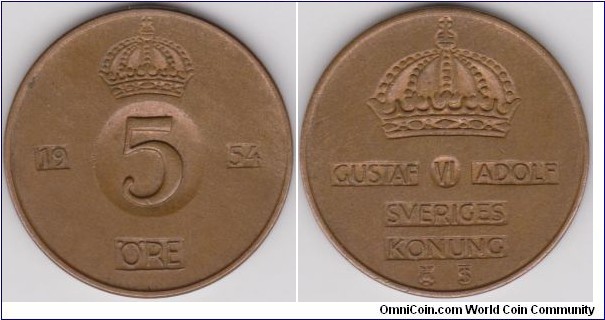 1954 Sweden 5 Öre 