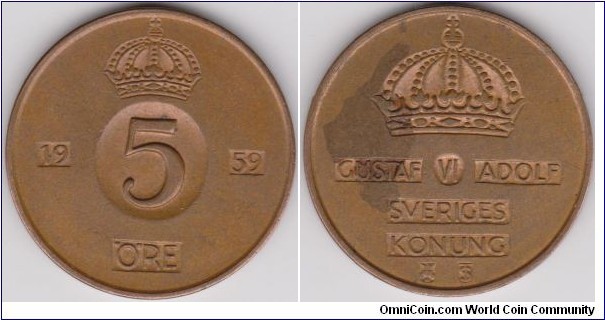 1959 Sweden 5 Öre 