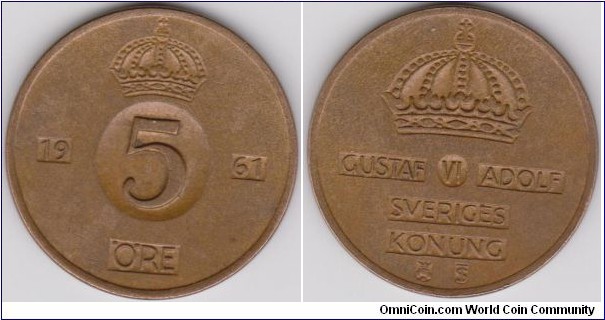 1961 Sweden 5 Öre 