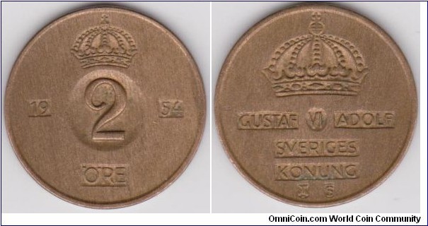 1954 Sweden 2 Öre 