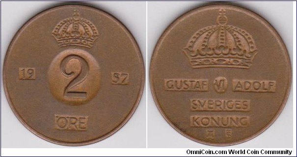 1957 Sweden 2 Öre 