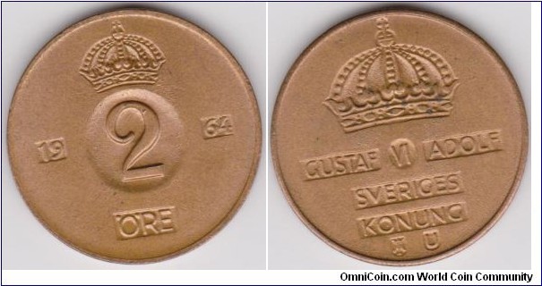 1964 Sweden 2 Öre 