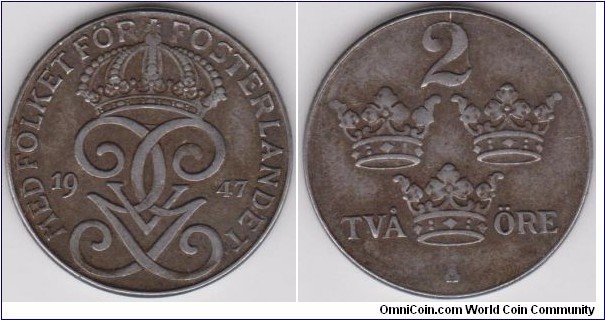 1947 Sweden 2 Öre 