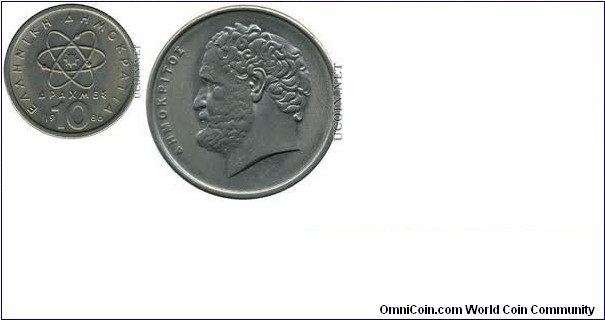 10 Drachmes- Dimokritos (also 1988/1990/1992/2000)