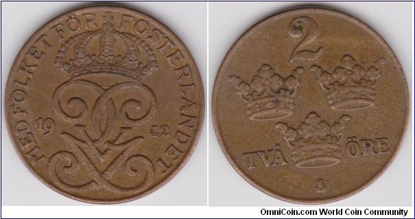 1942 Sweden 2 Öre 