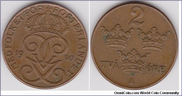 1950 Sweden 2 Öre 