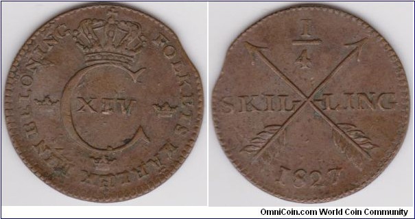 Sweden 1827 1/4 Skilling
