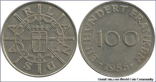 Saarland 100 Franken 1955