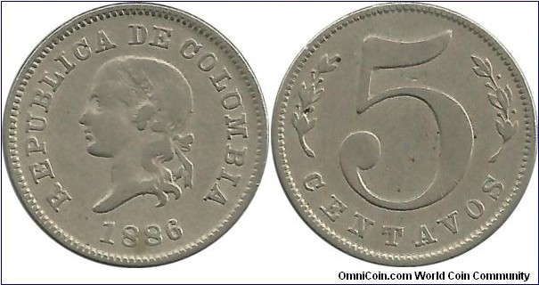 Colombia 5 Centavos 1886