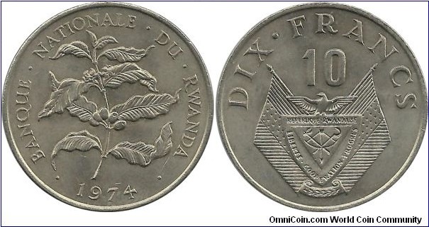 Rwanda 10 Francs 1974