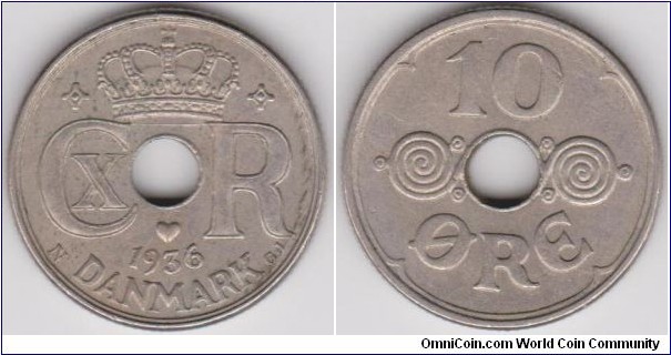 Danmark 1936 10 Öre 